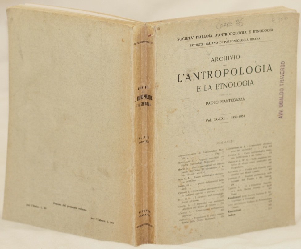 ARCHIVIO PER L'ANTROPOLOGIA E LA ETNOLOGIA FONDATO DA PAOLO MANTEGAZZA …