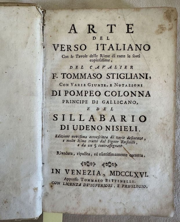 ARTE DEL VERSO ITALIANO CON LE TAVOLE DELLE RIME DI …
