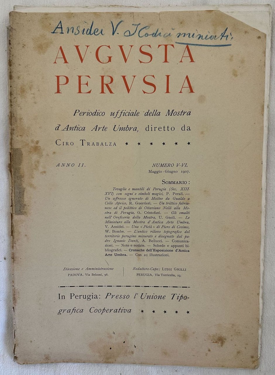 AUGUSTA PERUSIA PERIODICO UFFICIALE DELLA MOSTRA D'ANTICA ARTE UMBRA DIRETTO …