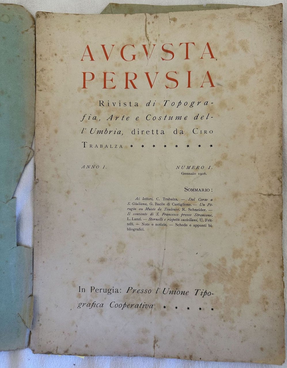 AUGUSTA PERUSIA RIVISTA DI TIOPOGRAFIA ARTE E COSTUME DELL'UMBRIA NUMERO … | Immagine principale