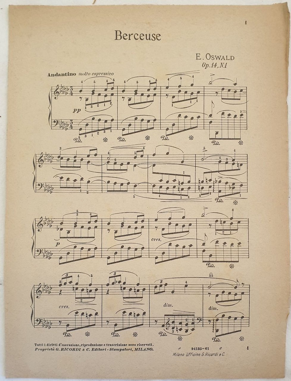 BERCEUSE E. OSWALD OP. 14 N. 1