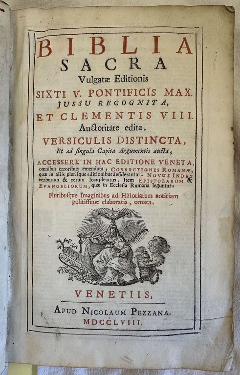 BIBLIA SACRA VULGATAE EDITIONIS SIXTI V PONTIFICIS MAX JUSSU RECOGNITA …