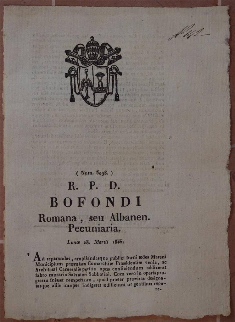 BOFONDI ROMANA SEU ALBANEN PECUNIARIA LUNOE 23 MARTII 1835