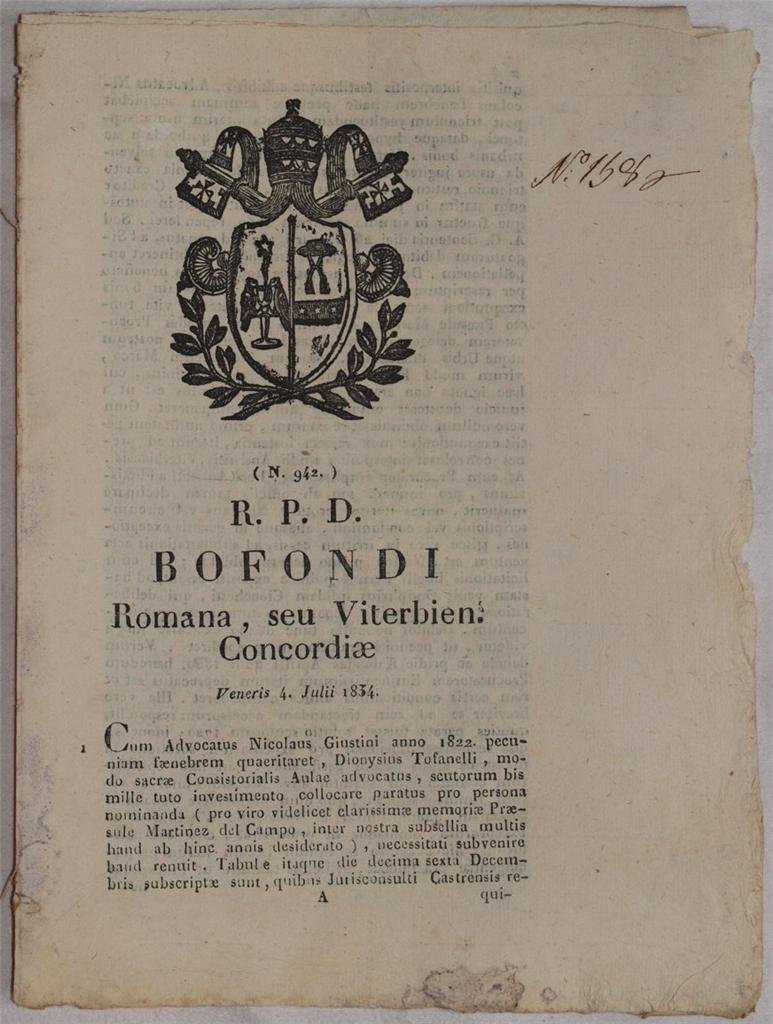 BOFONDI ROMANA, SEU VITERBIEN CONCORDIAE VENERIS 4 JULII 1834