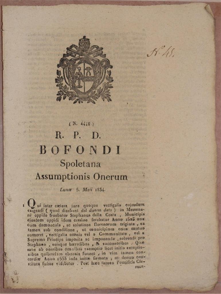 BOFONDI SPOLETANA ASSUMPTIONE ONERUM LUNOE 5 MAII 1834