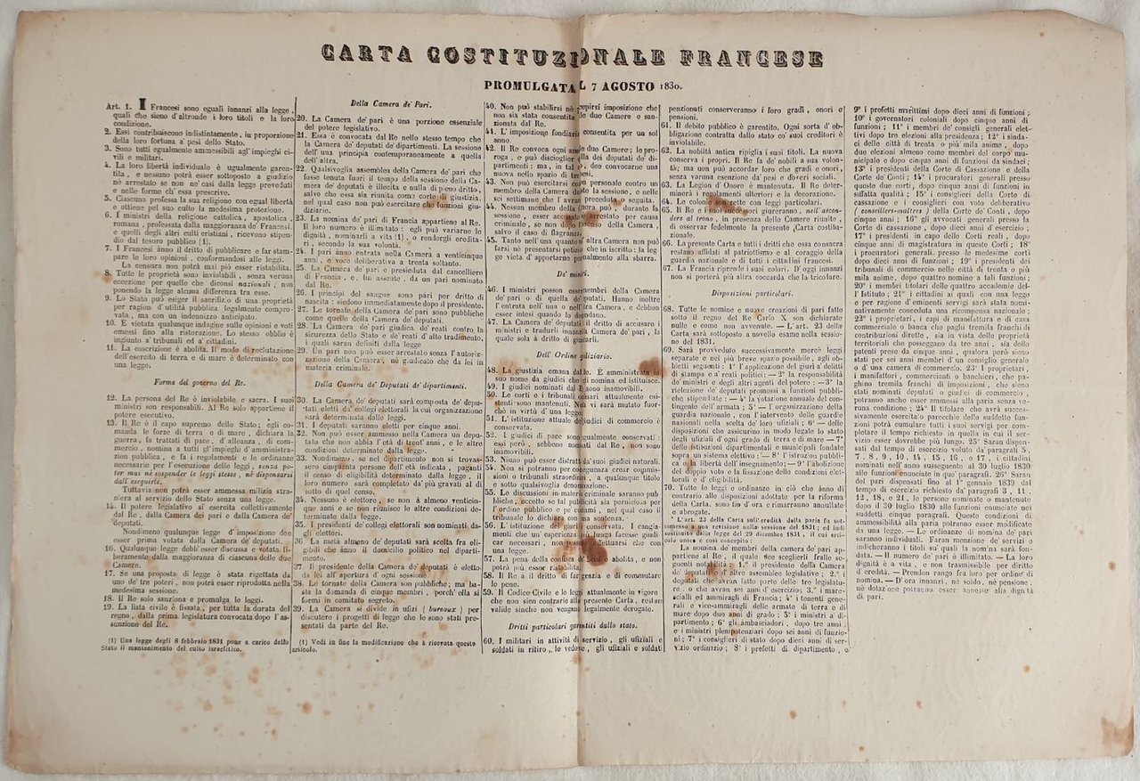 CARTA COSTITUZIONALE FRANCESE PROMULGATA IL 7 AGOSTO 1830