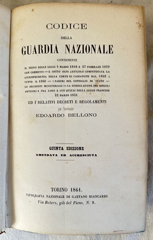 CODICE DELLA GUARDIA NAZIONALE CONTENENTE IL TESTO DELLE LEGGI 4 …