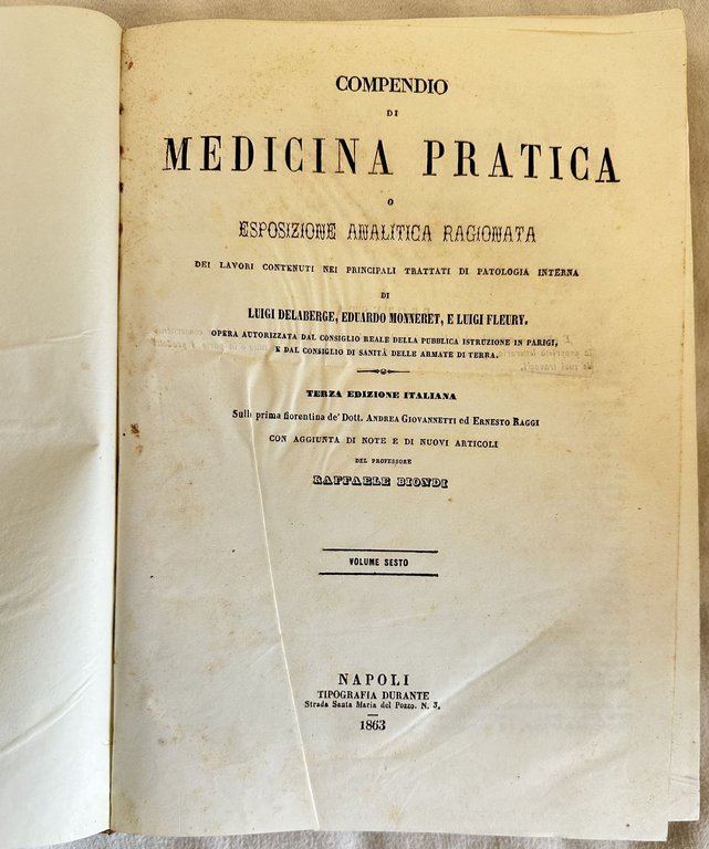 COMPENDIO DI MEDICINA PRATICA O ESPOSIZIONE ANALITICA RAGIONATA DEI LAVORI …