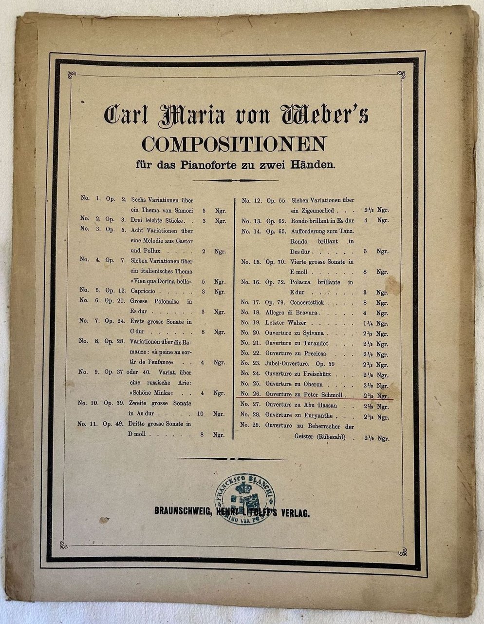 COMPOSITIONEN FUR DAS PIANOFORTE ZU ZWEI HANDEN NO 26 - …