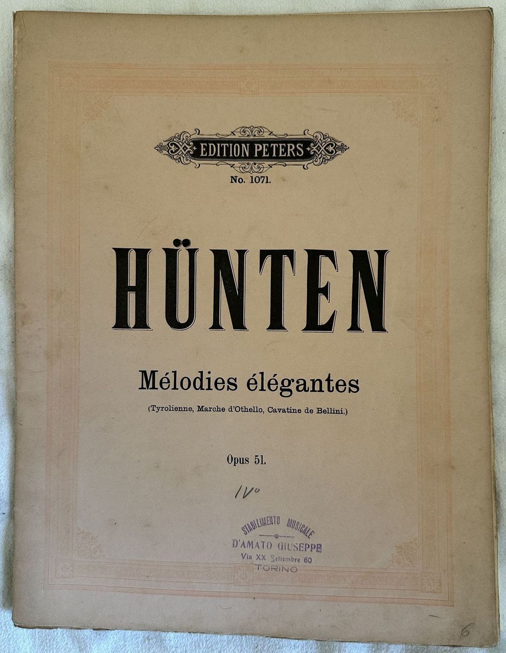 COMPOSITIONS CELEBRES POUR PIANO PAR FRANCOIS HUNTEN TYROLIENNE F. HUNTEN …