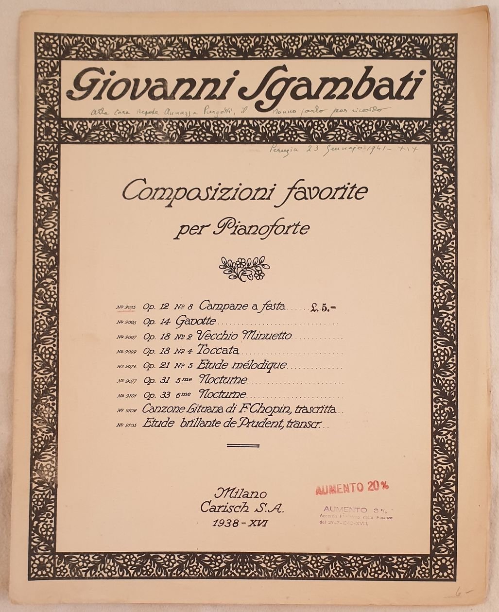 COMPOSIZIONI FAVORITE PER PIANOFORTE N. 9075 OP. 12 N. 8 …