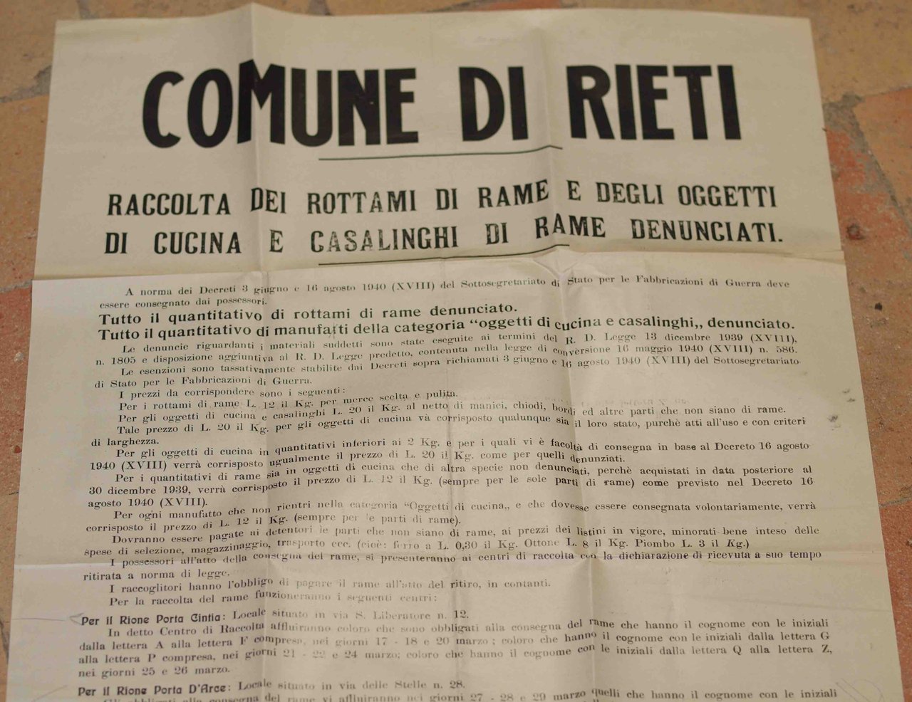 COMUNE DI RIETI RACCOLTA DEI ROTTAMI DI RAME E DEGLI …