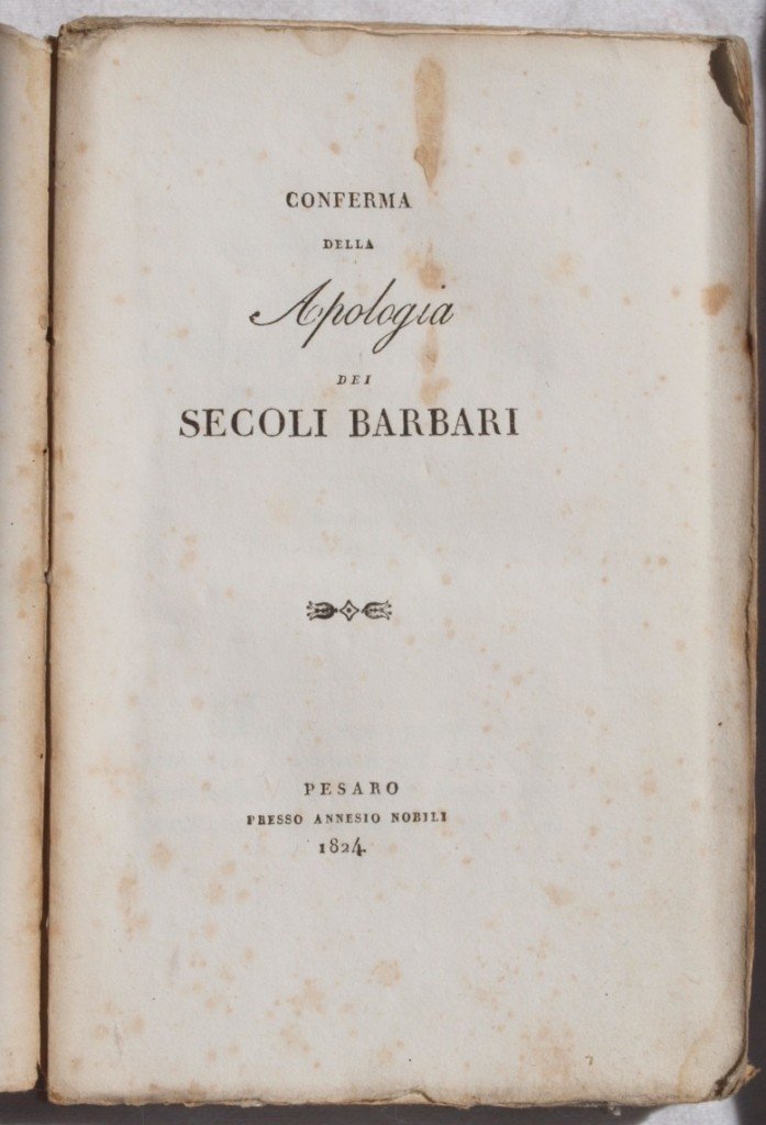CONFERMA DELLA APOLOGIA DEI SECOLI BARBARI