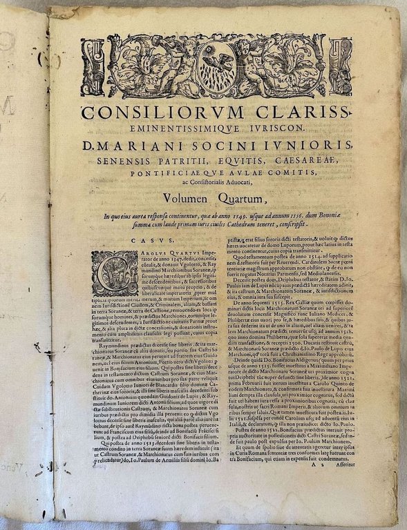 CONSILIORUM SIVE MALIS RESPONSORUM MARIANI SOCINI IUNIORIS IURISCONSULTISSIMI PATRICII SENENSIS …