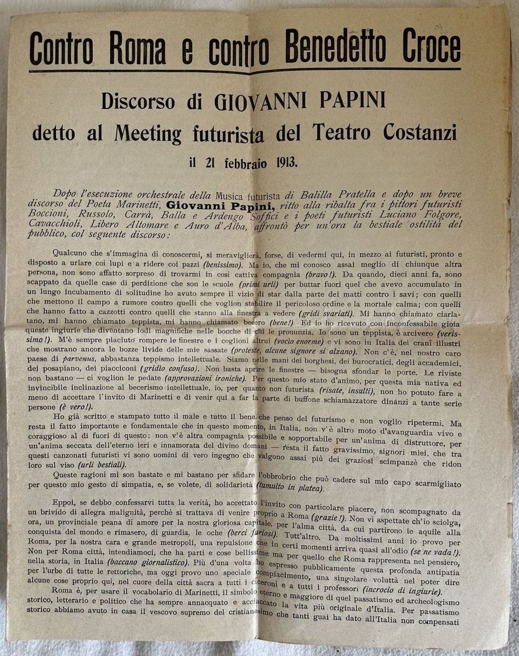 CONTRO ROMA E CONTRO BENEDETTO CROCE DISCORSO DI GIOVANNI PAPINI …