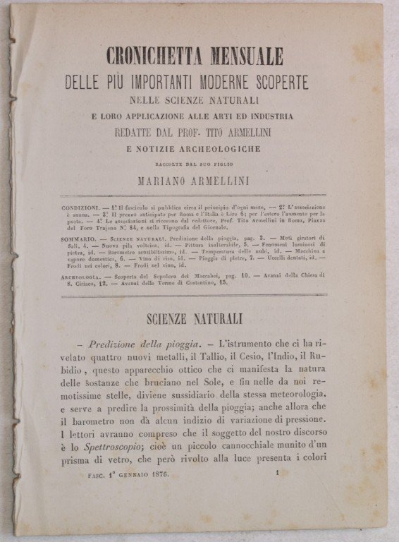 CRONICHETTA MENSUALE DELLE PIU IMPORTANTI MODERNE SCOPERTE NELLE SCIENZE NATURALI …