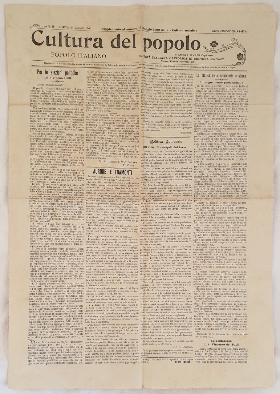 CULTURA DEL POPOLO ROMA 25 MAGGIO 1900 | Immagine principale