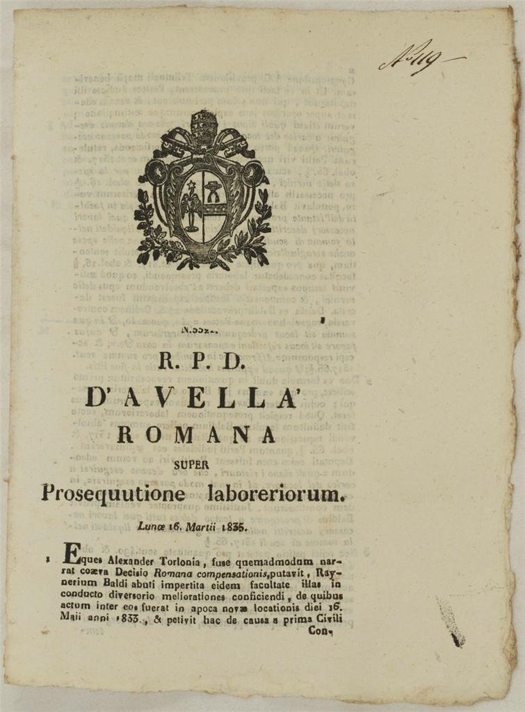 D'AVELLA ROMANA PROSEQUUTIONE LABORERIORUM LUNOE 16 MARTII 1835