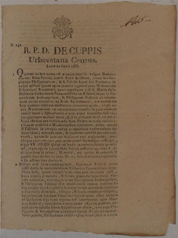 DE CUPPIS URBEVETANA CENSUS LUNOE 22 JUNII 1835