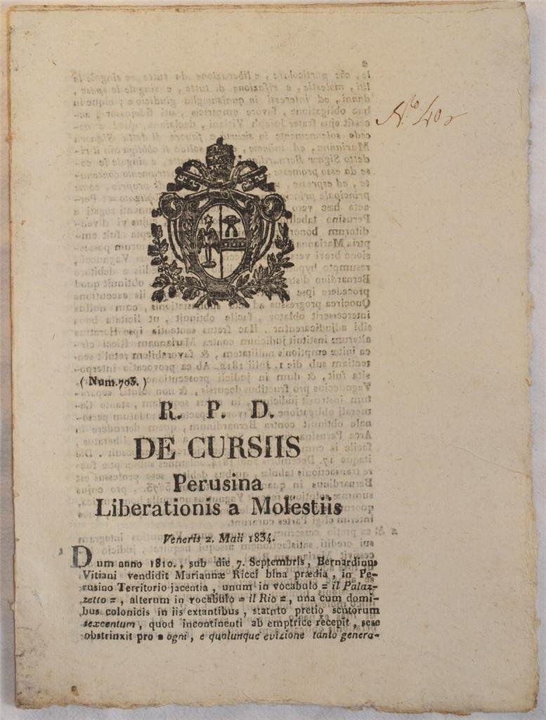 DE CURSIIS PERUSINA LIBERATIONIS A MOLESTIIS VENERIS 2 MAII 1834