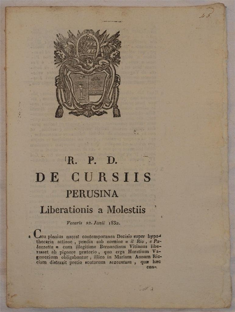 DE CURSIIS PERUSINA LIBERATIONIS A MOLESTIIS VENERIS 22 JUNII 1832