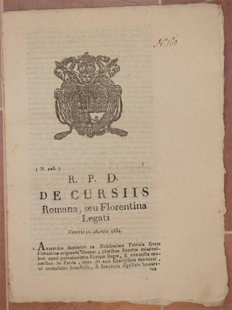 DE CURSIIS ROMANA SEU FLORENTINA LEGATI VENERIS 11 APRILIS 1834