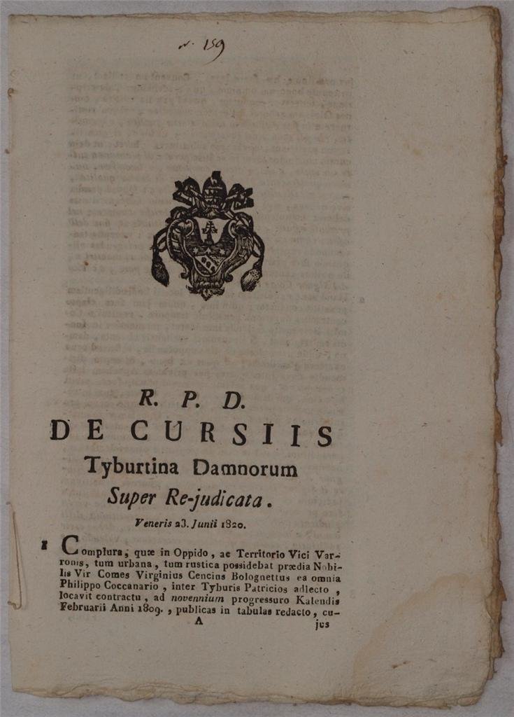 DE CURSIIS TYBURTINA DAMNORUM SUPER RE-JUDICATA VENERIS 23 JUNII 1820