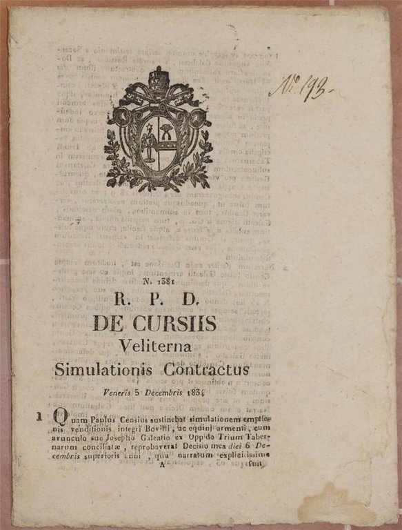 DE CURSIIS VELITERNA SIMULATIONIS CONTRACTUS VENERIS 5 DECEMBRIS 1834 | Immagine Gallery 2