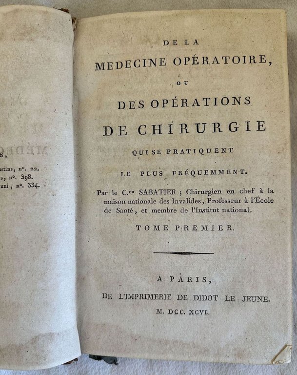 DE LA MEDECINE OPERATOIRE OU DES OPERATIONS DE CHIRURGIE QUI …