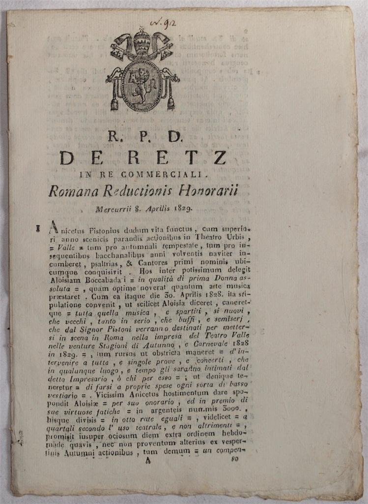 DE RETZ IN RE COMMERCIALI ROMANA REDUCTIONIS HONORARII MERCURII 8 …