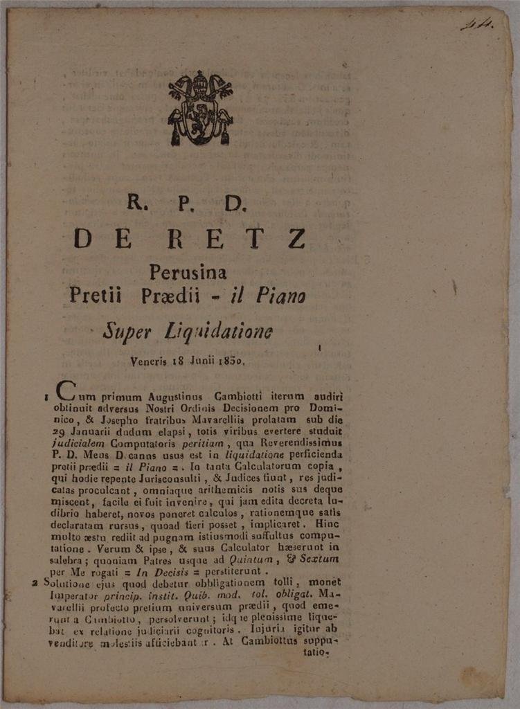 DE RETZ PERUSINA PRETII PRAEDII - IL PIANO SUPER LIQUIDATIONE …