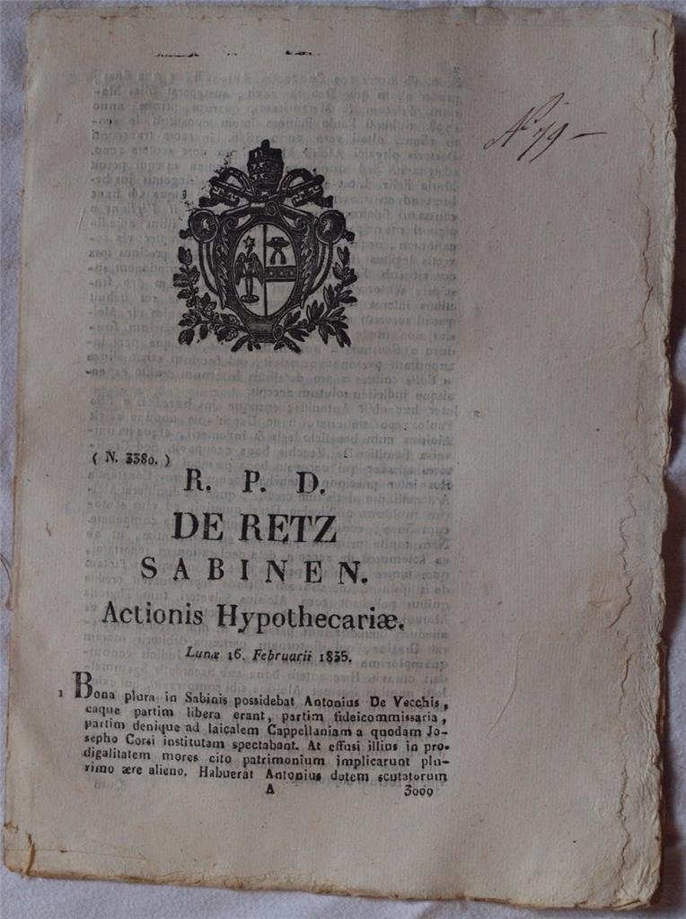 DE RETZ SABINEN ACTIONIS HYPOTHECARIAE LUNOE 16 FEBRUARII 1835