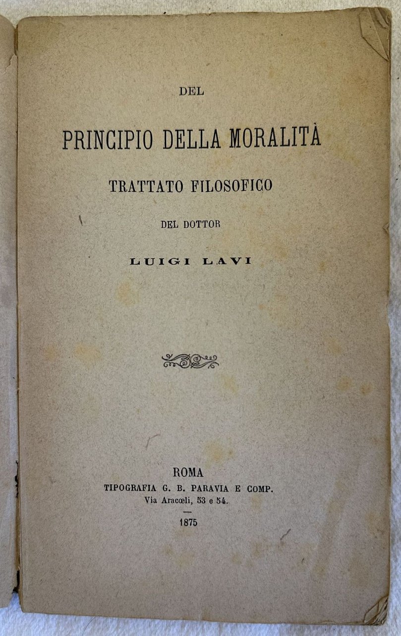 DEL PRINCIPIO DELLA MORALITA' TRATTATO FILOSOFICO | Immagine principale