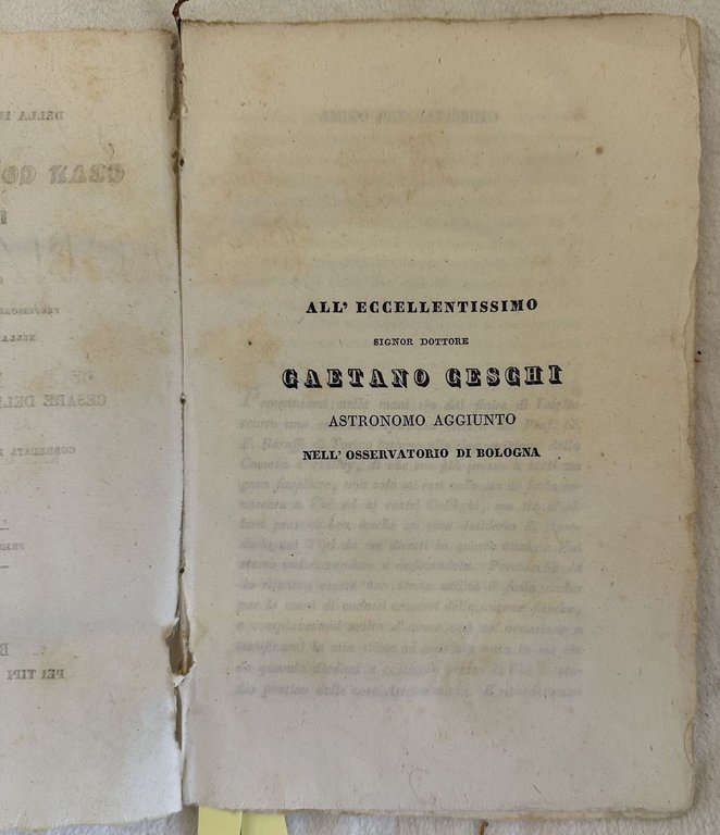 DELLA IMMINENTE APPARIZIONE DELLA GRAN COMETA D'HALLEY LETTERA DI G. …