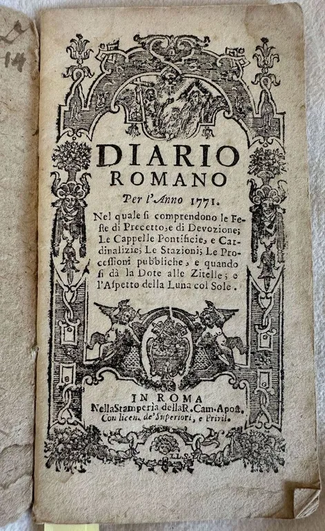 DIARIO ROMANO PER L'ANNO 1771 NEL QUALE SI COMPRENDONO LE …