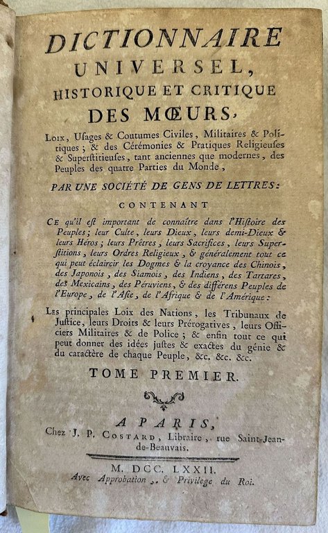 DICTIONNAIRE UNIVERSEL HISTORIQUE ET CRITIQUE DES MOEURS | Immagine Gallery 2