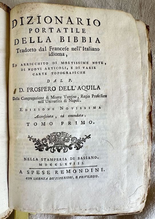 DIZIONARIO PORTATILE DELLA BIBBIA TRADOTTO DAL FRANCESE NELL'ITALIANO IDIOMA ED …