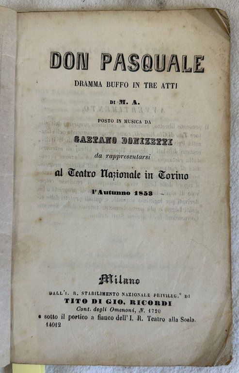 DON PASQUALE DRAMMA BUFFO IN TRE ATTI | Immagine Gallery 2