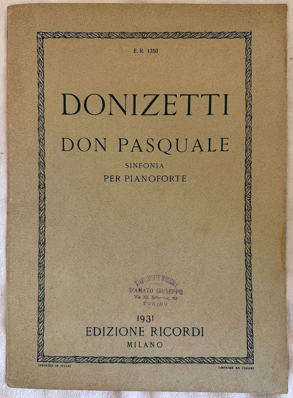 DON PASQUALE SINFONIA PER PIANOFORTE