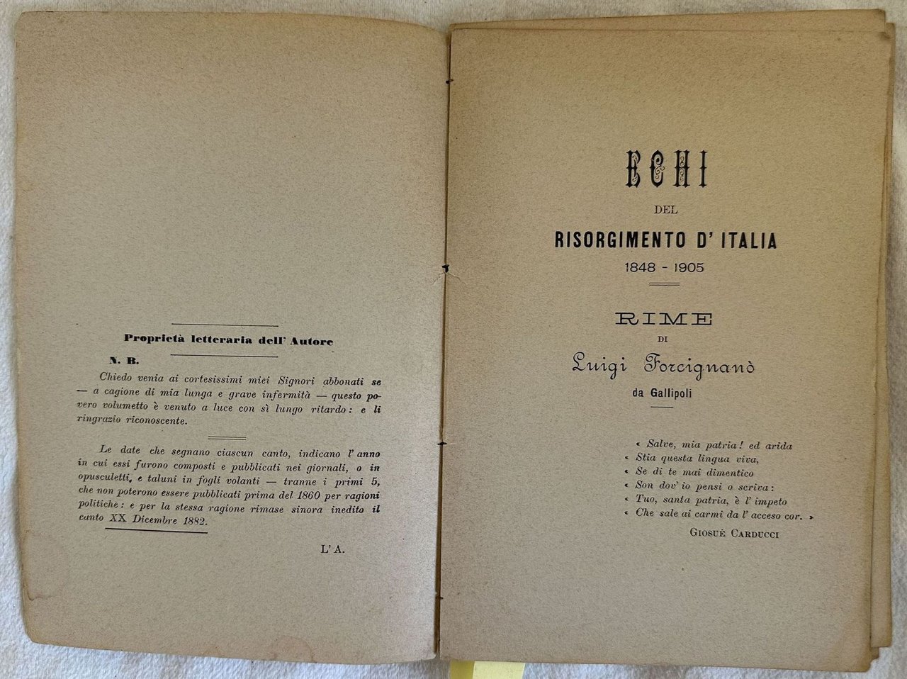 ECHI DEL RISORGIMENTO D'ITALIA 1848-1905 RIME | Immagine principale