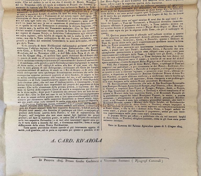 EDITTO AGOSTINO DI S. AGATA ALLA SUBURRA DIACONO CARDINAL RIVAROLA …