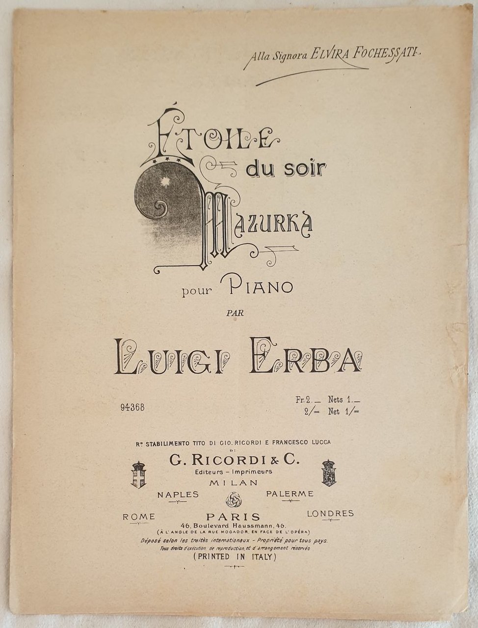 ETOILE DU SOIR MAZURKA POUR PIANO