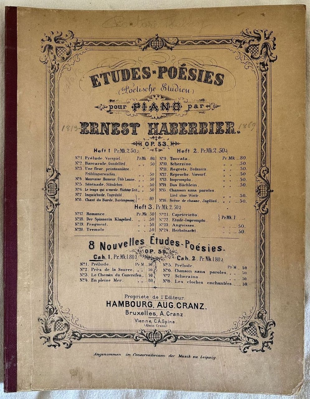 ETUDES POESIES POELISCHE STUDIEN POUR PIANO PAR ERNEST HABERBIER OP. …