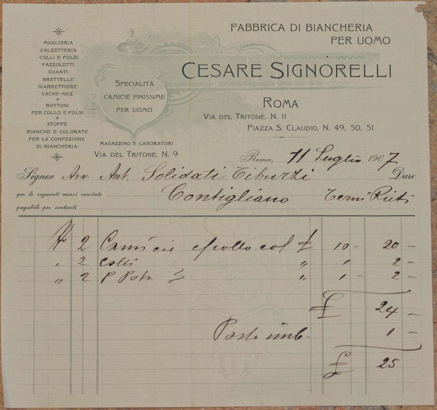 FABBRICA DI BIANCHERIA PER UOMO CESARE SIGNORELLI ROMA 11 LUGLIO …