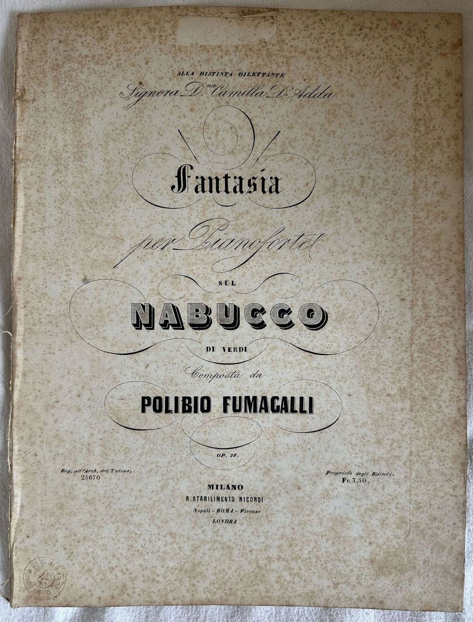FANTASIA PER PIANOFORTE SUL NABUCCO DI VERDI COMPOSTA DA POLIBIO …