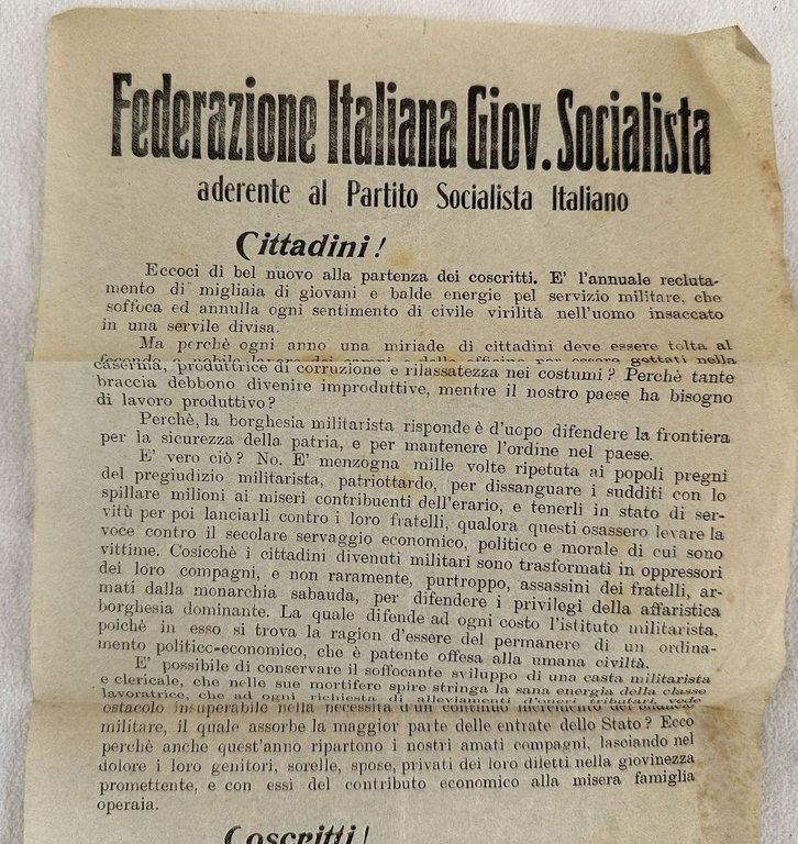 FEDERAZIONE ITALIANA GIOV. SOCIALISTA ADERENTE AL PARTITO SOCIALISTA ITALIANO IL …
