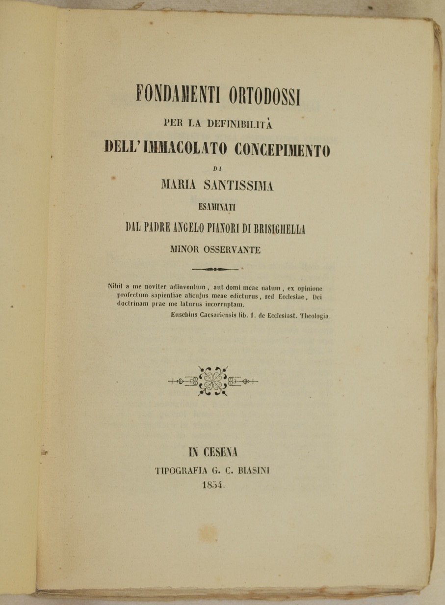 FONDAMENTI ORTODOSSI PER LA DEFINIBILITA DELL'IMMACOLATO CONCEPIMENTO DI MARIA SANTISSIMA