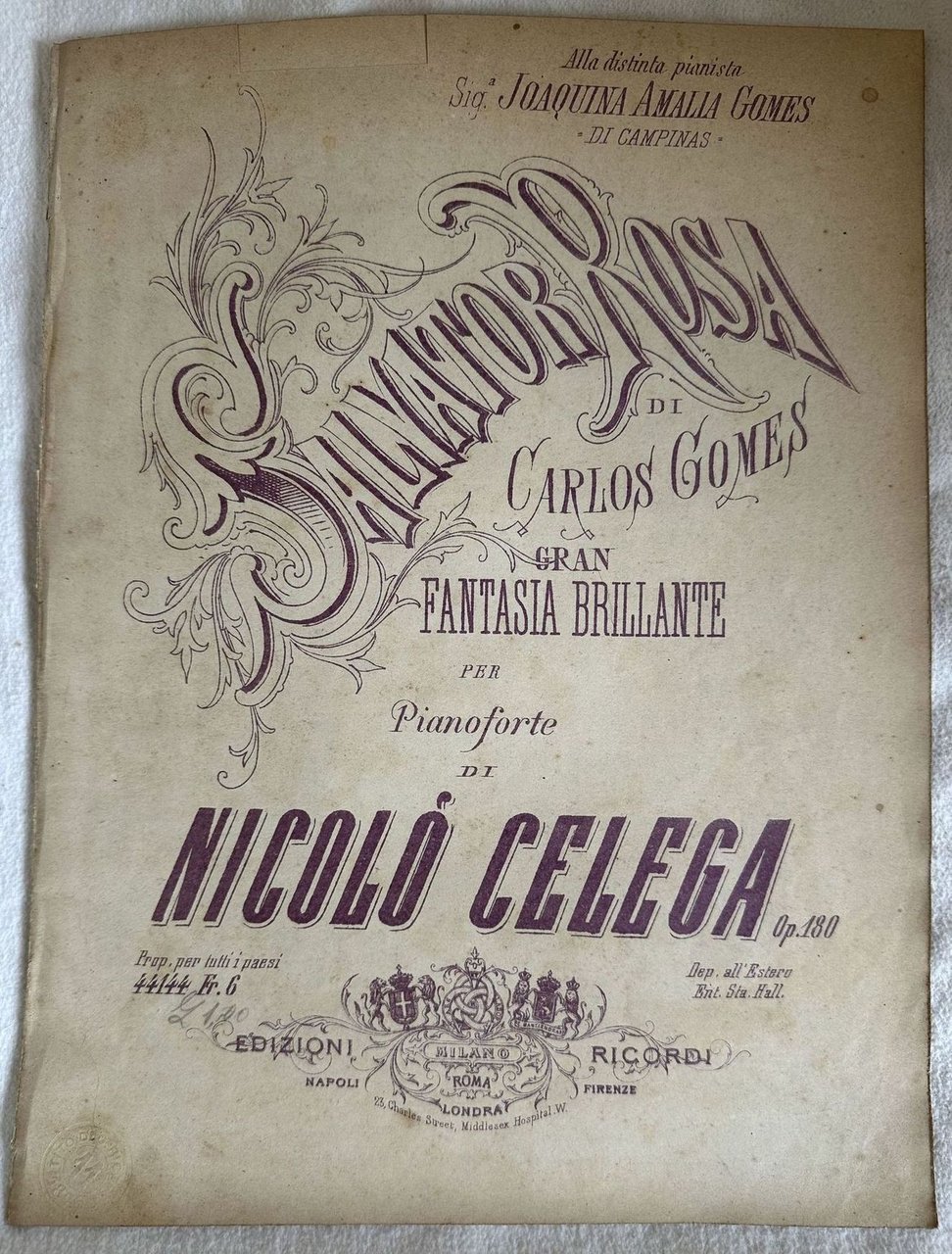 GRAN FANTASIA BRILLANTE PER PIANOFORTE DI NICOLO' CELEGA OP. 180