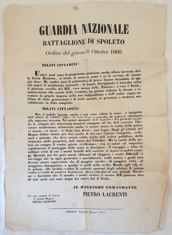 GUARDIA NAZIONALE BATTAGLIONE DI SPOLETO ORDINE DEL GIORNO 6 OTTOBRE …