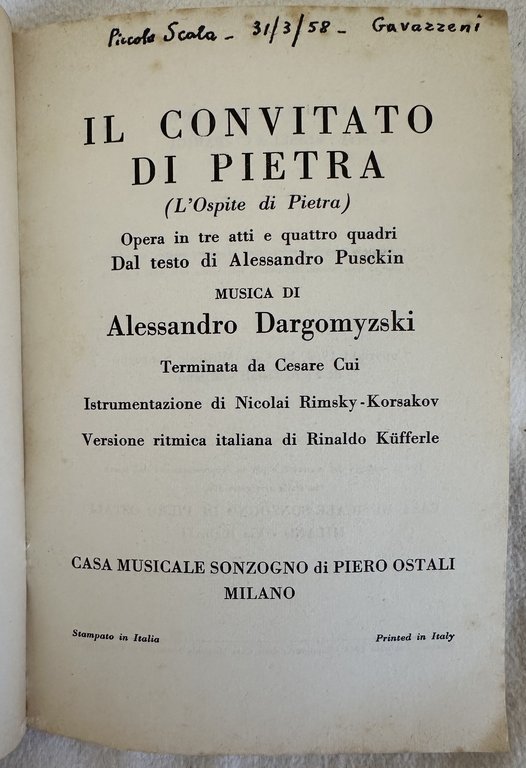 IL CONVITATO DI PIETRA (L'OSPITE DI PIETRA) OPERA IN TRE …